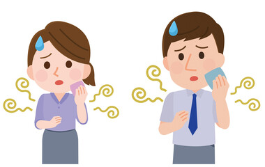 汗をかいて体臭がきつくなって気になる男性と女性　イラスト