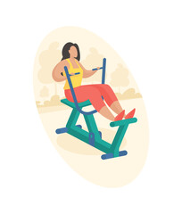 Outdoor fitness equipment flat illustration. Male cartoon character doing workout exercise using self weighted rower. Outdoor sports gym. Streets workout. Sports training © Дмитрий Муску