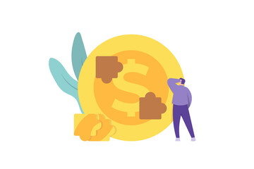 the concept of brainstorming, problem solving, strategy. illustration of a businessman thinking of solving a puzzle. put the puzzle pieces together. flat style. people illustration vector design