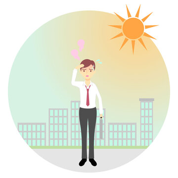 熱中症のオフィスワーカーのイラスト（男性）／Illustration Of An Office Worker With Heat Stroke (male)