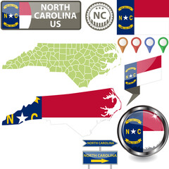 Map of North Carolina, US