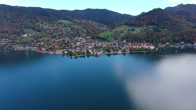 Aerial view, flight at Bad Wiessee and Abwinkl, Tegernsee, Upper Bavaria, Bavaria, Germany,