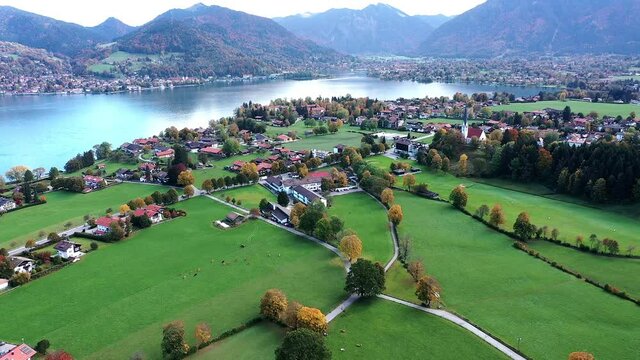 Aerial view, flight at Bad Wiessee and Abwinkl, Tegernsee, Upper Bavaria, Bavaria, Germany,