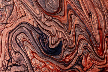 Textured stains of liquid nail polish,fluid art technique.Shimmer marble background.Stripy paint texture.Nail lacquer flow modern backdrop. Minimalism concept.Copy space,horizontal photo.