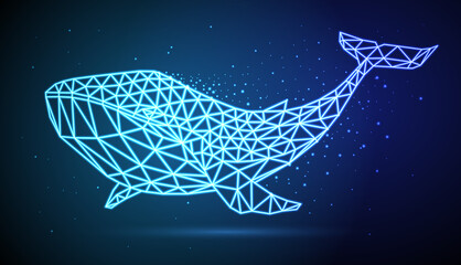Hipster polygonal neon whale silhouette. Vector illustration © annbozhko