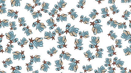 seashell seamless pattern in blue, vector pattern 