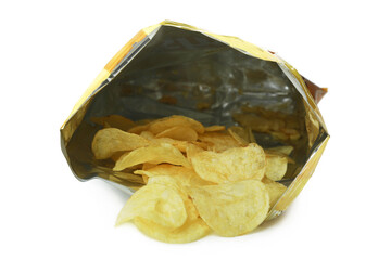 Bag with chips isolated on white background