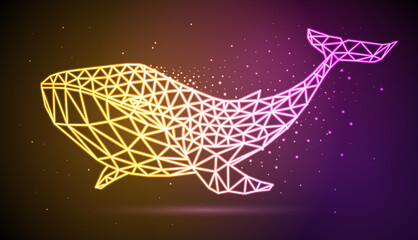 Hipster polygonal neon whale silhouette. Vector illustration © annbozhko