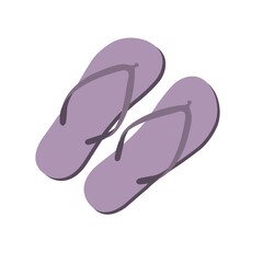 A pair of purple flip flops isolated on a white background. Flat vector illustration in cartoon style. Top view. Beach sandals.