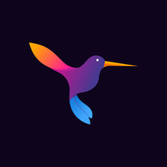 abstract colorful hummingbird colibri bird logo line outline monoline vector icon illustration
