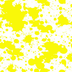 Vector seamless pattern : yellow free form abstract blots on white. Splashes and drops of liquid color ink. Design for textile, wallpaper, wrapping paper, scrapbooking.