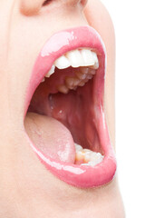Obraz premium Open woman's mouth, showing tooth