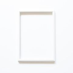White picture frame on white background. top view, copy space