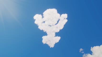 3d rendering of white clouds in shape of symbol of Pluto on blue sky with sun