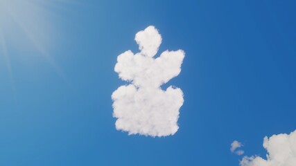 3d rendering of white clouds in shape of symbol of plant on blue sky with sun