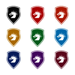 Obraz premium Dragon shield icon isolated on white background color set