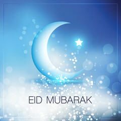 Obraz na płótnie Canvas Eid Mubarak - Moon in the Sky - Greeting Card Design for Muslim Community Festival
