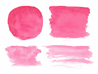 Set Watercolor Pink Brush Strokes Isolated