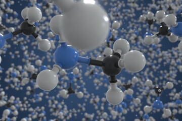 Methylamine molecule, scientific molecular model, 3d rendering