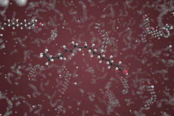 Linolenic acid molecule, scientific molecular model, 3d rendering