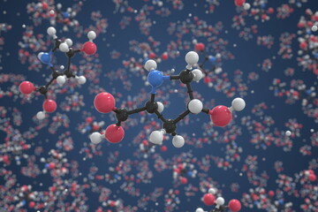 Hydroxyproline molecule, scientific molecular model, 3d rendering