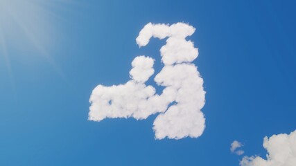 3d rendering of white clouds in shape of symbol of lotion on blue sky with sun