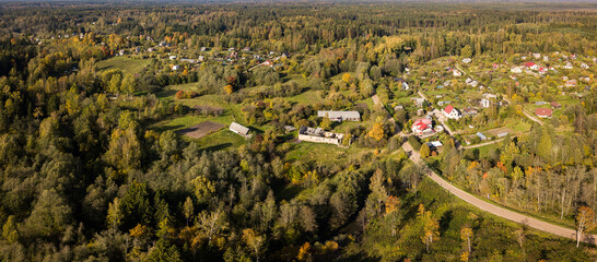 Aerial view of Rumbenieki village, Latvia.