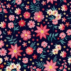 Fototapeta na wymiar Embroidery floral seamless pattern with bright flowers. Vector design for fashion clothing.