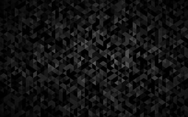 Abstract triangle background with black triangles with different shades of grey and white outlines. Mosaic look. Modern vector texture illustration