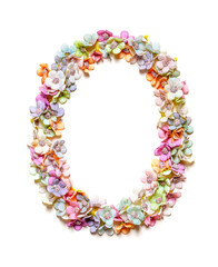 The letter O. Floral alphabet. Set of flower letters isolated on white. Flower font.