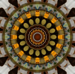Kaleidoscope in Soft Olive Green and Bright Orange