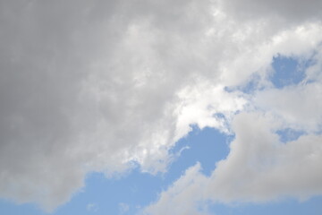Blue sky background with white clouds and thunderclouds