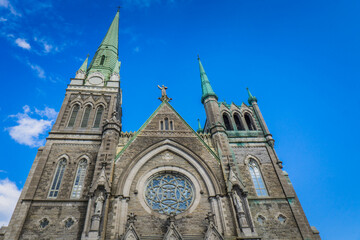 view on the 19th century cathedrale of Longueuil (Quebec, Canada), situated in the historic center.
