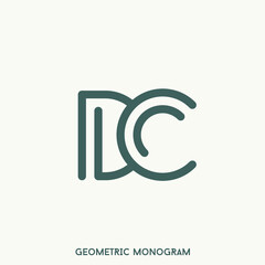 DC monogram logo.Typographic signature icon.Overlapping letter d and letter c.Lettering sign isolated on light fund.Alphabet initials.Uppercase characters.Modern, corporate, web, tech style.