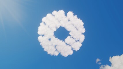 Fototapeta premium 3d rendering of white clouds in shape of symbol of donut on blue sky with sun