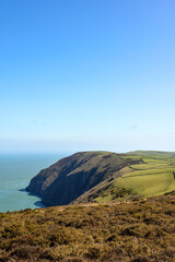 Scenic view over the cliff tops out to sea from high angle in landscape