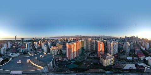 Batumi, Georgia - April 28, 2021: 360VR panorama of the city at sunset