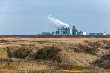 Fototapeta na wymiar Chemical Plant factory with smoke stack. Smoke emission.