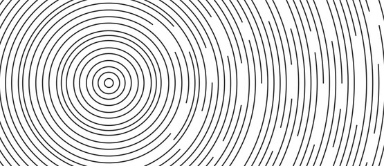 Circular lines geometric background in abstract style. Modern line art illustration with black circular concentric on halftone design template.