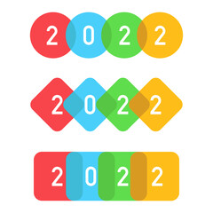 2022 happy new year set design template. Happy new year sign. 2022 colorful number geometric decoration element. Vector illustration.
