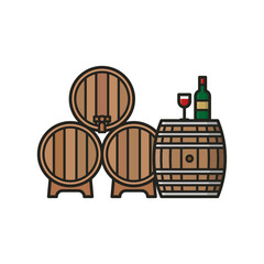 Wine barrels, bottle and glass isolated vector illustration for Wine Tourism Day on November 13
