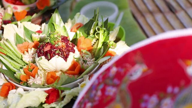 Spicy minced beef or Raw beef salad or Larb Thai food in the northern of Thailand