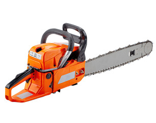 Fototapeta premium Chainsaw isolated on white background, including clipping path. Modern gasoline saw tool