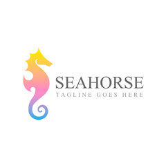 Sea horse logo. Vector illustration isolated.  For emblem, icon, symbol. Stylized graphic seahorse. Rainbow on white background.   © Marina Storm