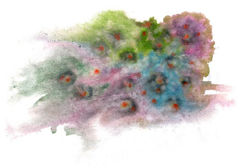 abstract watercolor lilac textural background with lilac, green and blue paint spots, strokes