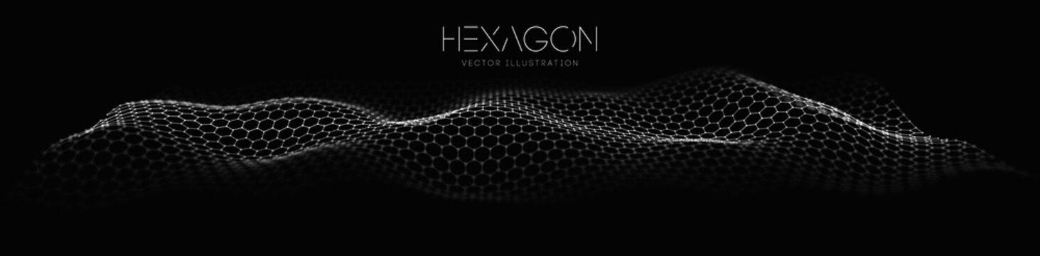 Hexagon wave vector template. Modern 3d graphic geometric background. Digital technology web flow abstract background. EPS 10. © RDVector