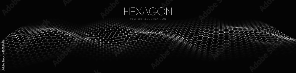 Wall mural hexagon wave vector template. modern 3d graphic geometric background. digital technology web flow ab