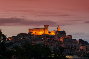 Village of Casoli in Abruzzo, view of the castle in the evening. 