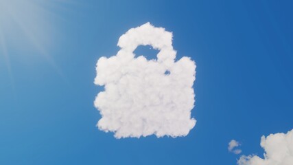 3d rendering of white clouds in shape of symbol of shopping bag on blue sky with sun