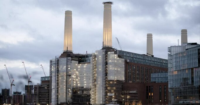 Evening view of the new upcoming Battersea Power Station